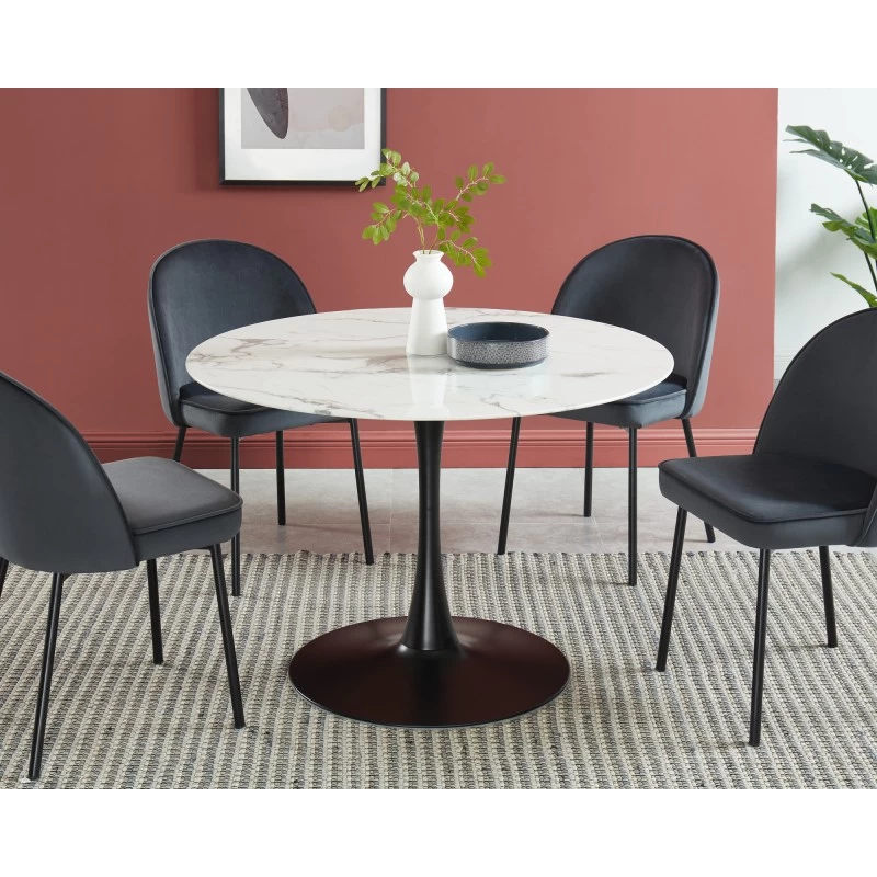 Table De Séjour MONIKA Verre Effet Marbre Ronde 110cm Pied Noir 1 Table De Séjour MONIKA Verre Effet Marbre Ronde 110cm Pied Noir