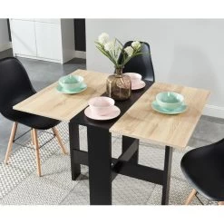 Table Pliable JUNO Noir Et Effet Chêne 104cm -Meuble Déco Soldes table de sejour pliante juno 5