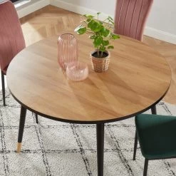 Table à Manger Ronde CAVALLO Effet Chêne Pieds Noirs 120cm -Meuble Déco Soldes table de sejour ronde cavallo 2