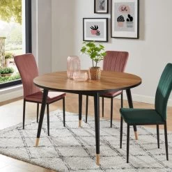 Table à Manger Ronde CAVALLO Effet Chêne Pieds Noirs 120cm