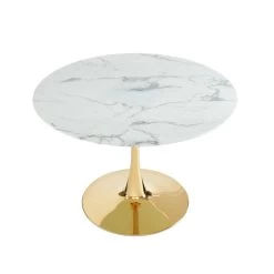 Table Séjour MONIKA Verre Effet Marbre Ronde 110cm Pied Doré -Meuble Déco Soldes table sejour monika or 110cm verre trempe effet marbre pied en metal dore 3