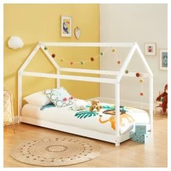 Lit Enfant Cabane TINY Pin Blanc 70x140 Sommier Inclus