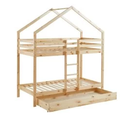 Lit Cabane Superposé TINY Pin Naturel 90x190 Sommier Inclus -Meuble Déco Soldes tinybunkdrana lit superpose lit superpose cabane bois echelle sur le cote et tiroir 5