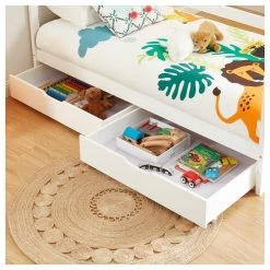 Lit Cabane Avec Tiroirs TINY Pin Blanc 90x190 Sommier Inclus -Meuble Déco Soldes tinydrabl lit cabane 90x190 bl 2