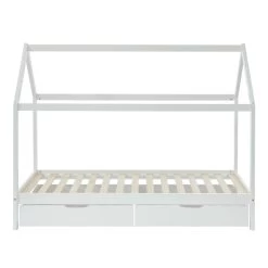 Lit Cabane Avec Tiroirs TINY Pin Blanc 90x190 Sommier Inclus -Meuble Déco Soldes tinydrabl lit cabane 90x190 bl 3
