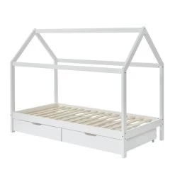 Lit Cabane Avec Tiroirs TINY Pin Blanc 90x190 Sommier Inclus -Meuble Déco Soldes tinydrabl lit cabane 90x190 bl 4