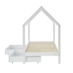 Lit Cabane Avec Tiroirs TINY Pin Blanc 90x190 Sommier Inclus -Meuble Déco Soldes tinydrabl lit cabane 90x190 bl 5