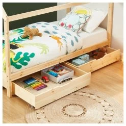 Lit Cabane Avec Tiroirs TINY Pin Naturel 90x190 Sommier Inclus -Meuble Déco Soldes tinydrana lit cabane 90x190 na 2