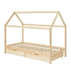 Lit Cabane Avec Tiroirs TINY Pin Naturel 90x190 Sommier Inclus -Meuble Déco Soldes tinydrana lit cabane 90x190 na 4
