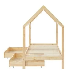 Lit Cabane Avec Tiroirs TINY Pin Naturel 90x190 Sommier Inclus -Meuble Déco Soldes tinydrana lit cabane 90x190 na 5
