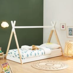 Lit Enfant Tipi TINY Pin Blanc 90x190 Sommier Inclus