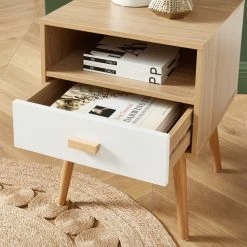 Table De Chevet ULOS Blanc Et Effet Chêne 1 Tiroir 40cm -Meuble Déco Soldes uloschbl table de chevet blch 2