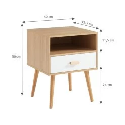 Table De Chevet ULOS Blanc Et Effet Chêne 1 Tiroir 40cm -Meuble Déco Soldes uloschbl table de chevet blch 4
