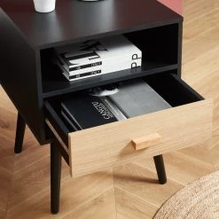 Table De Chevet ULOS Noir Et Effet Chêne 1 Tiroir 40cm -Meuble Déco Soldes ulosnoch table de chevet noch 2