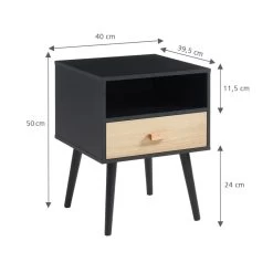 Table De Chevet ULOS Noir Et Effet Chêne 1 Tiroir 40cm -Meuble Déco Soldes ulosnoch table de chevet noch 3