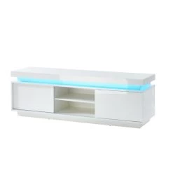 Meuble Tv à LED ULYSSE Laqué Blanc Brillant 2 Portes 150cm -Meuble Déco Soldes ulysse mtv a led blanc laque 2