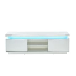 Meuble Tv à LED ULYSSE Laqué Blanc Brillant 2 Portes 150cm -Meuble Déco Soldes ulysse mtv a led blanc laque 3