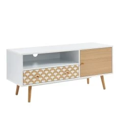 Meuble Tv UTAH Blanc Et Effet Chêne 115cm -Meuble Déco Soldes utah03 meuble tv bois blch 2