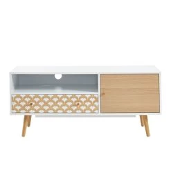 Meuble Tv UTAH Blanc Et Effet Chêne 115cm -Meuble Déco Soldes utah03 meuble tv bois blch 3