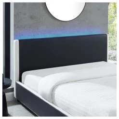 Lit à Led VOLTIGE Simili Noir Et Blanc 140x190 Sommier Inclus -Meuble Déco Soldes voltige140 lit led noir blanc 2