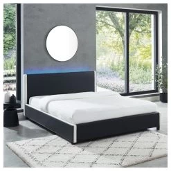 Lit à Led VOLTIGE Simili Noir Et Blanc 140x190 Sommier Inclus
