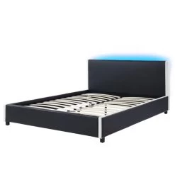 Lit à Led VOLTIGE Simili Noir Et Blanc 140x190 Sommier Inclus -Meuble Déco Soldes voltige140 lit led noir blanc 3