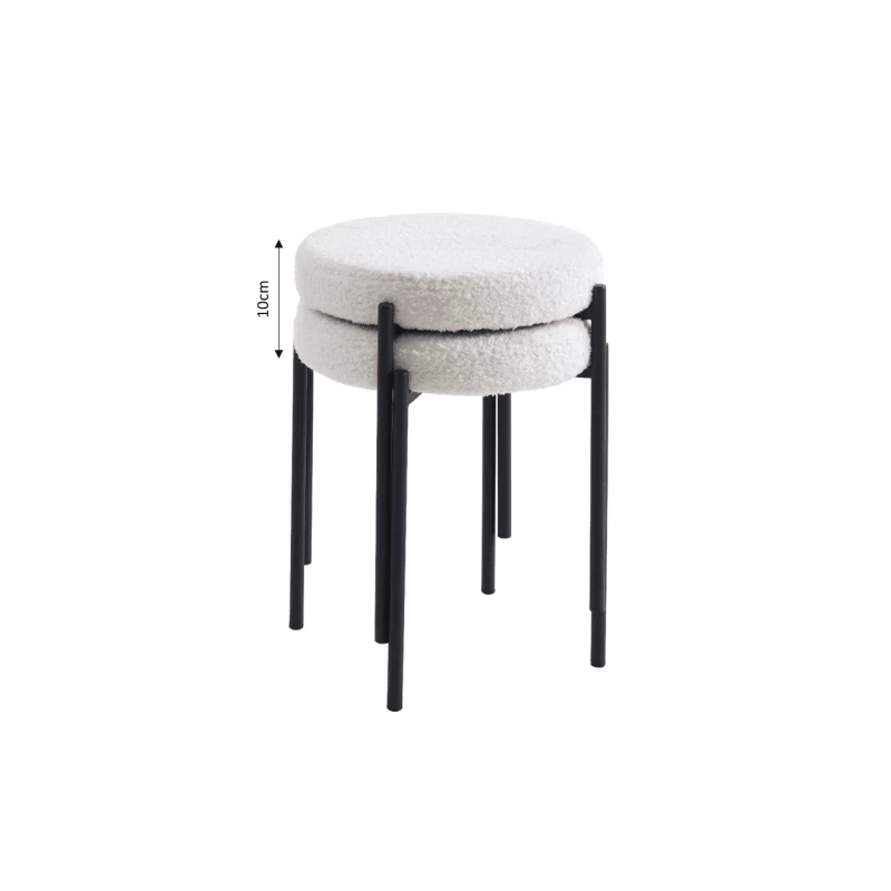 Lot De 2 Tabourets YSEE Assise Laine Bouclée Blanche Et Pieds En Métal Noir 3 Lot De 2 Tabourets YSEE Assise Laine Bouclée Blanche Et Pieds En Métal Noir – Image 3