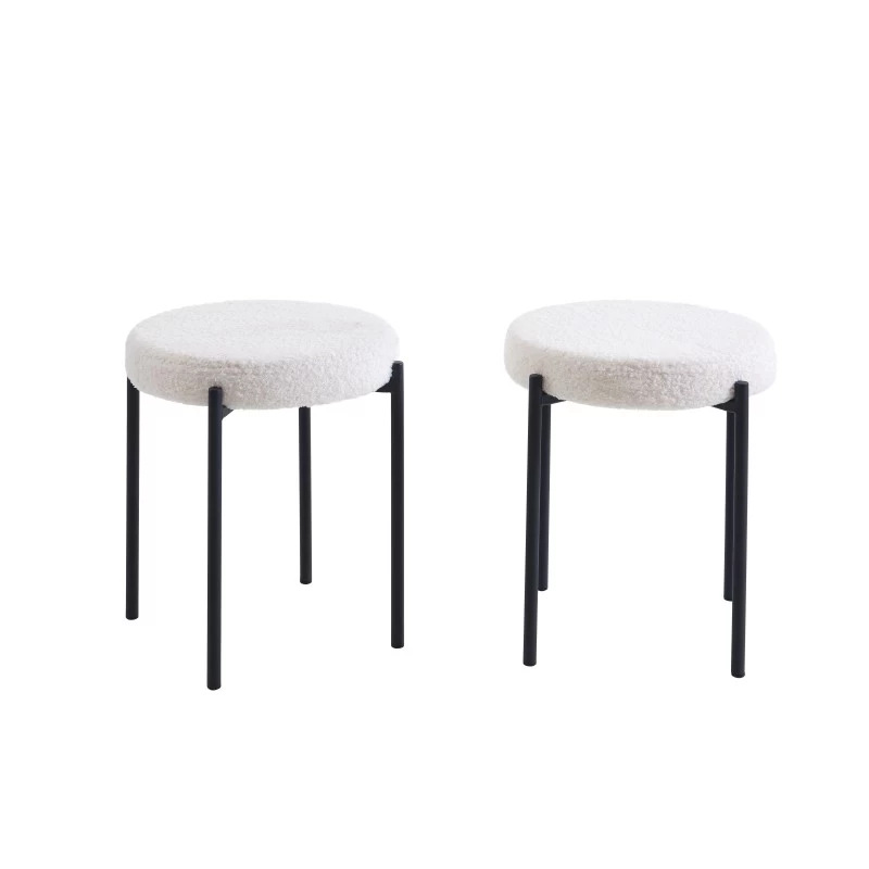 Lot De 2 Tabourets YSEE Assise Laine Bouclée Blanche Et Pieds En Métal Noir 5 Lot De 2 Tabourets YSEE Assise Laine Bouclée Blanche Et Pieds En Métal Noir – Image 5