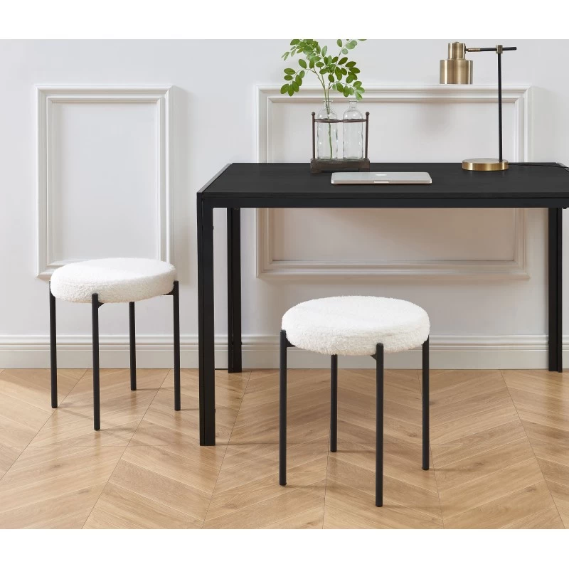 Lot De 2 Tabourets YSEE Assise Laine Bouclée Blanche Et Pieds En Métal Noir 1 Lot De 2 Tabourets YSEE Assise Laine Bouclée Blanche Et Pieds En Métal Noir